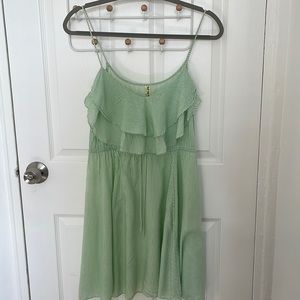 Gently-Worn Free People Flutter Away Green White Striped Ruffle Sundress
